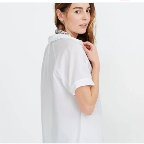 Madewell 100% Cotton Textured Button Up Collared White T-Shirt Blouse Medium - Picture 11 of 12